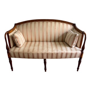 Early 20th Century Vintage Sheraton Style Mahogany Framed Loveseat For Sale