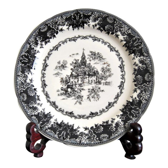 Old Britain Staffordshire Toile Black Platter Equestrian Country Theme Table Top For Sale