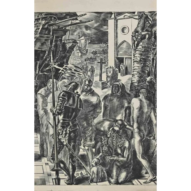 The Departure from The Port is an original etching realized by an Anonymous artist in the Early 20th Century. In good...