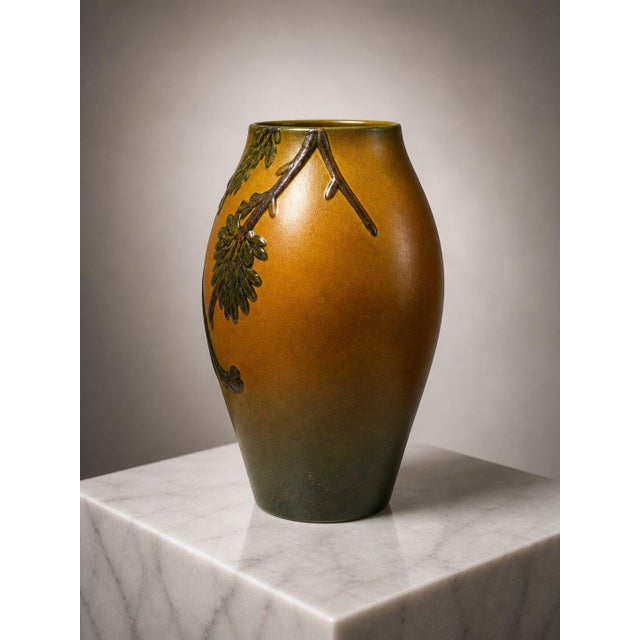 Danish Art Nouveau Stoneware Vase with Bird and Oak Branch Relief from Ipsen, 1920s For Sale - Image 6 of 9