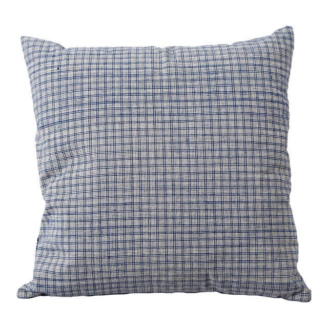 Mid-Century Vintage Baby Blue Cotton Homespun Decorative Pillow Cover For Sale