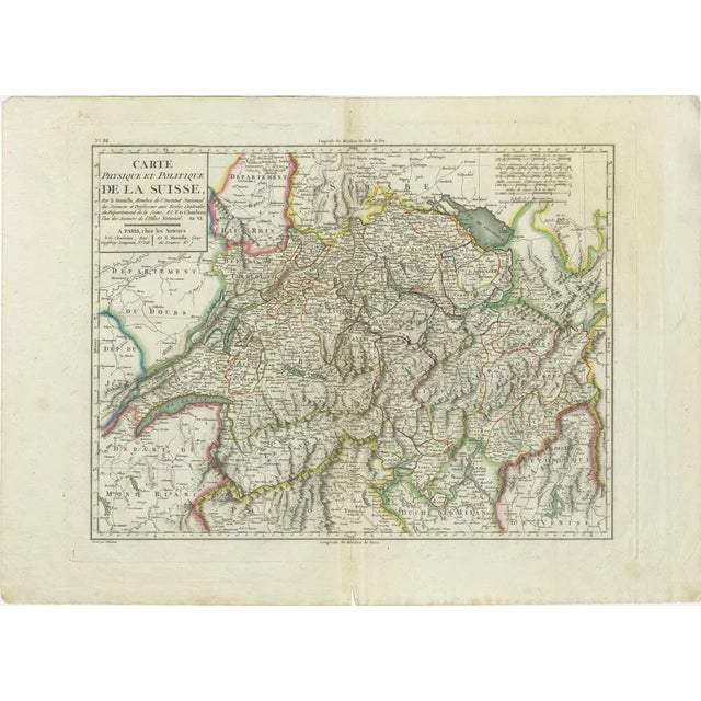 Antique Map with Title: 'Carte Physique et Politique de la Suisse' **Publication Details:** - **Atlas Title:** Nouvel...