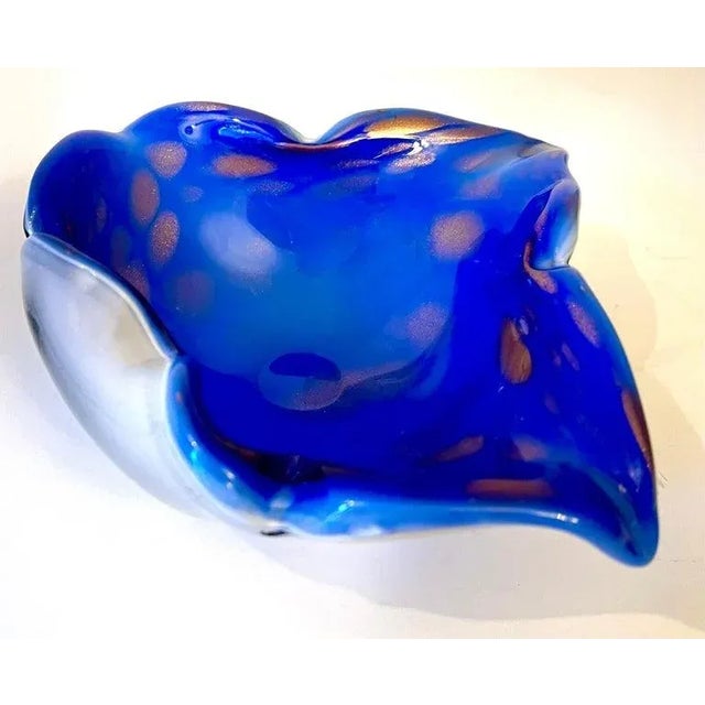Mid 20th Century Italian Sommerso Murano Glass Bowl Ashtray in Brilliant Blue with Gold Flecks For Sale - Image 5 of 12