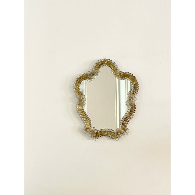 Vintage Hollywood Regency Floral Murano Glass Wall Mirror, Italy, 1970s For Sale - Image 4 of 13