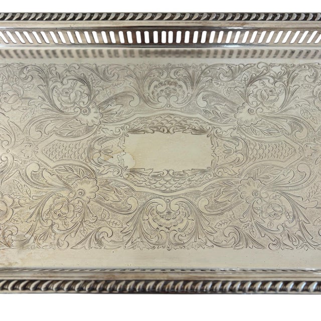 Early 20th Century Antique W & S Blackinton Large Silver Plated Footed Gallery Serving Drink Tray For Sale - Image 5 of 12