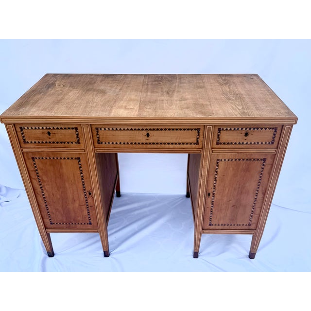 German Jugendstil writing desk attributed to Bruno Paul, circa 1900. The desk is executed in solid wood with finely...