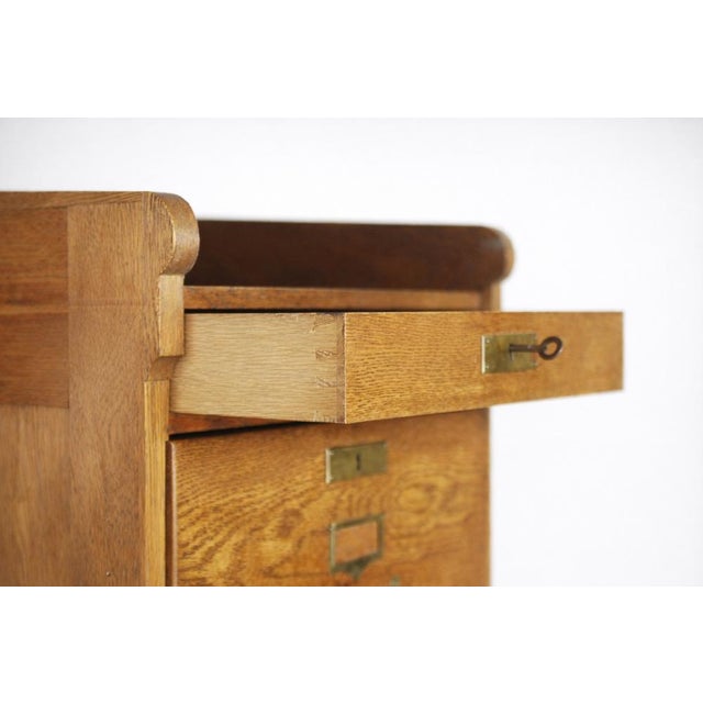 Vintage English Industrial Oak Filing Cabinet with Drawers, 1920s For Sale - Image 9 of 18