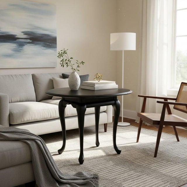 Farmhouse Mid 20th Century Queen Anne Drop Leaf Table-Black Painted-Side-Accent-Farmhouse-Small-End-Entry For Sale - Image 3 of 10