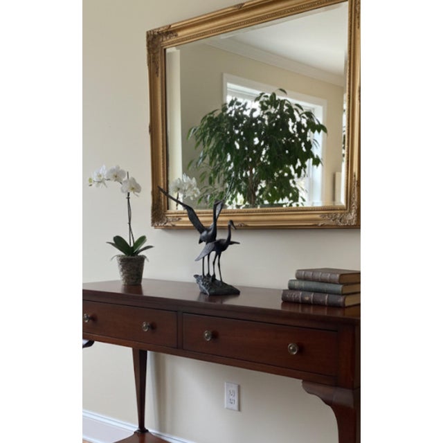 Verdigris Mid-Century Modern Verdigris Bronze Crane & Heron Sculpture on Faux Stone Base For Sale - Image 8 of 10