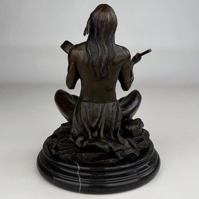 Seated Native American Drummer Figural Sculpture, 20th Century, Bronze For Sale - Image 6 of 12