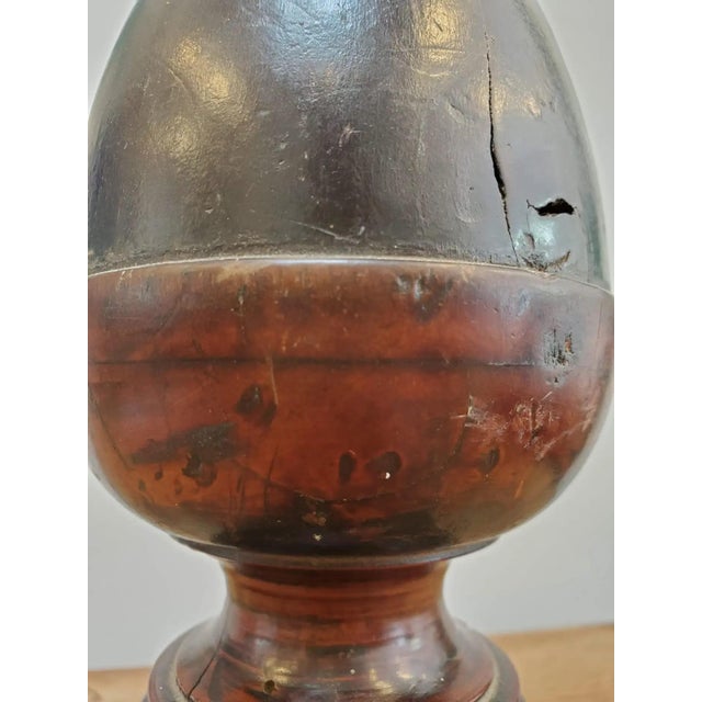 Wood 18th Century French Provincial Turned Walnut Finial on Brass Base For Sale - Image 7 of 10