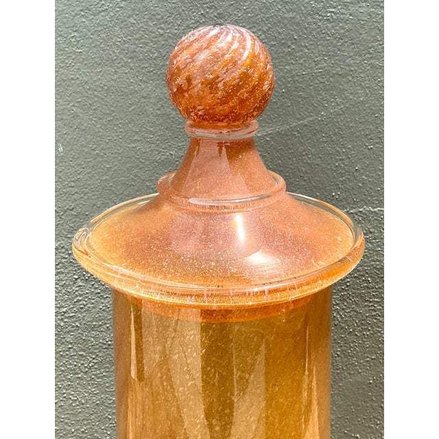 Vintage Murano Vietri Amber Glass Apothecary Jars - Pair For Sale In West Palm - Image 6 of 12