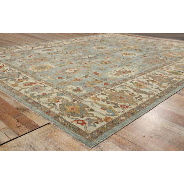 Textile Blue Persian Sultanabad Rug, - 10'10 X 13'07 For Sale - Image 7 of 9