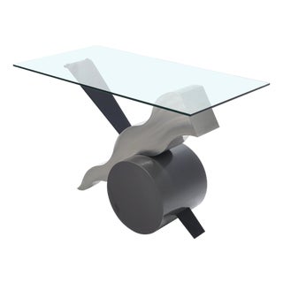 Forged Steel Base Glass Top Console Sofa Table For Sale