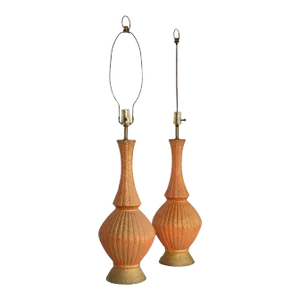 Pr. Mid Century Textured Ceramic Table Lamps C 1950/60's