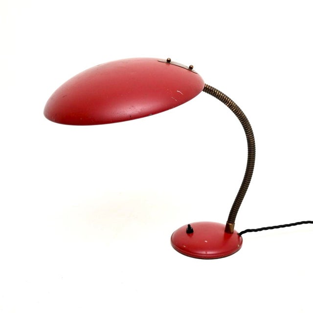 Vintage French Enamelled Tole and Brass Desk Lamp, 1950 For Sale - Image 4 of 11