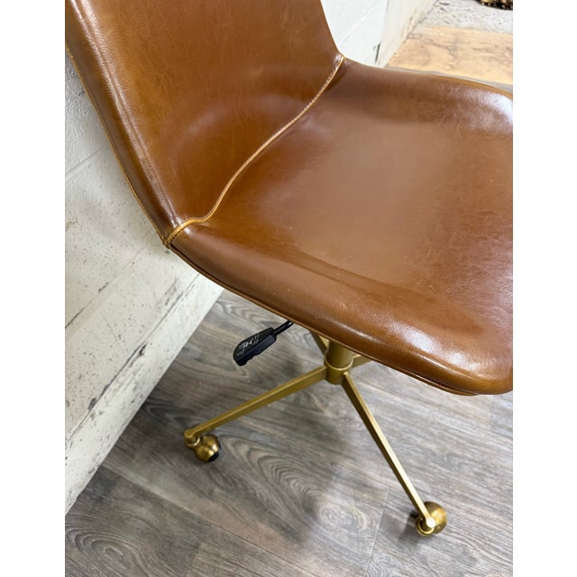 World Market Marina Cognac Brown Faux Leather Adjustable Swivel Office Chair For Sale - Image 4 of 14