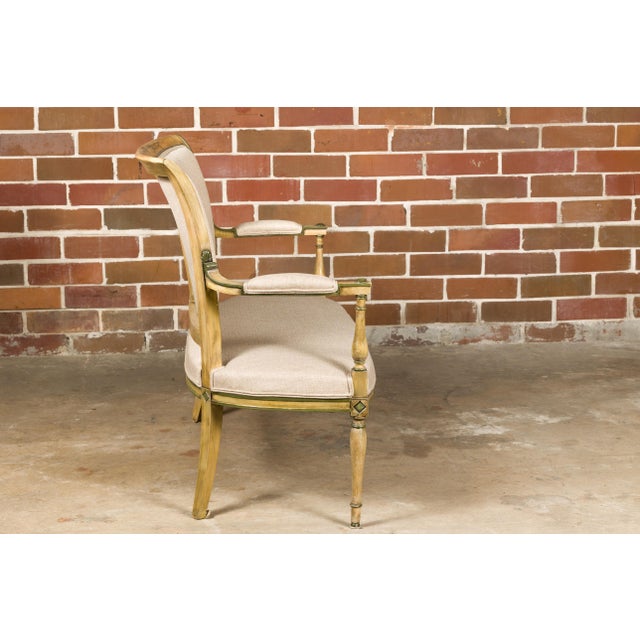 Wood French Directoire Settee with Painted Garlands, Upholstery and Diamond Motifs For Sale - Image 7 of 12