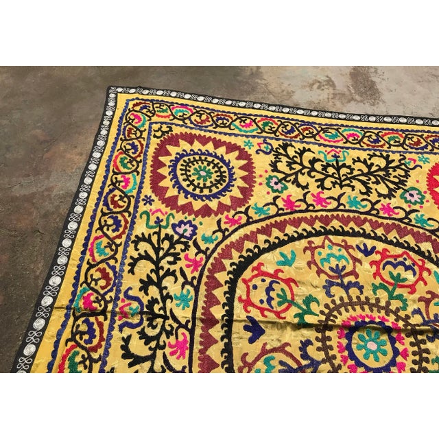 Silk and Cotton Yellow Suzani Bedding/Tablecloth For Sale - Image 4 of 10