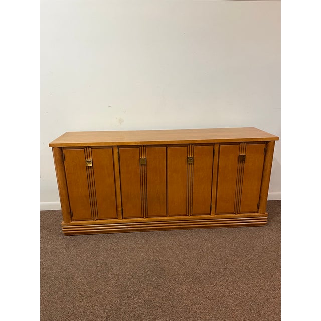 Mid-Century Modern 1960s Hickory White Genesis Art Deco Tiger Maple Sideboard Buffet Cabinet For Sale - Image 3 of 12