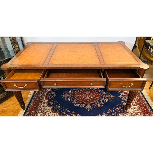 Traditional Ethan Allen Traditional Leather Top Writing Desk With Turned Legs For Sale - Image 3 of 10