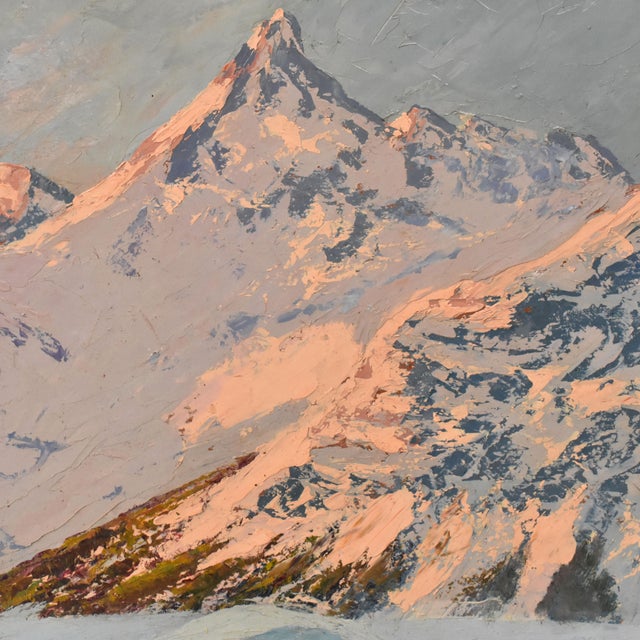 Lucien Quenard, Mountain Landscape with Snow-Covered Alps, Oil on Panel, Early 20th Century, Framed For Sale - Image 6 of 11
