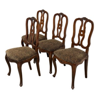 French Provincial Leopard Print Dining Chairs, Set of Four For Sale
