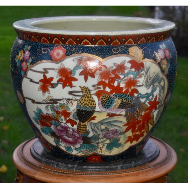 Vintage Satsuma Style Ceramic Fish Bowl Planter Birds Floral Gold Gilt Large For Sale - Image 17 of 18