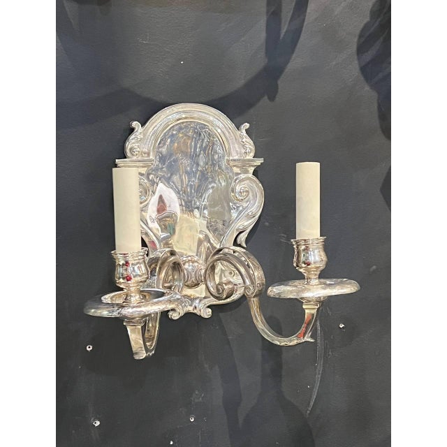 Metal 1900 Caldwell Silver Plated Sconces With Two Lights - a Pair For Sale - Image 7 of 9