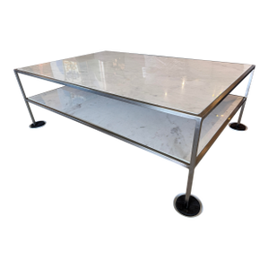 Mid 20th Century Style Marble + Steel Coffee Table