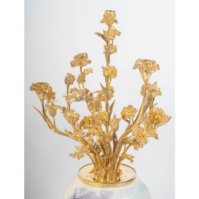 Pair of large porcelain vases surmounted by gilt bronze bouquets, napoleon iii period, 19th century pair of large painted...