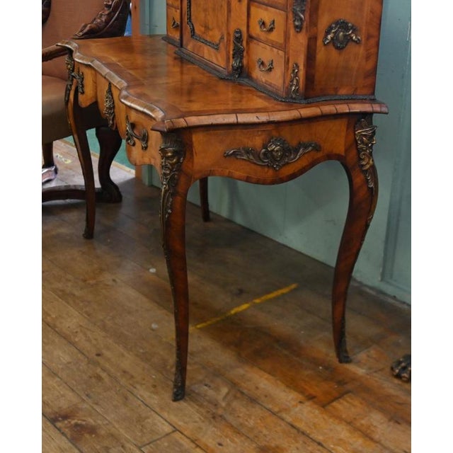 Brown Antique English Burr Walnut Bonheur du Jour Writing Desk, 1860 For Sale - Image 8 of 14