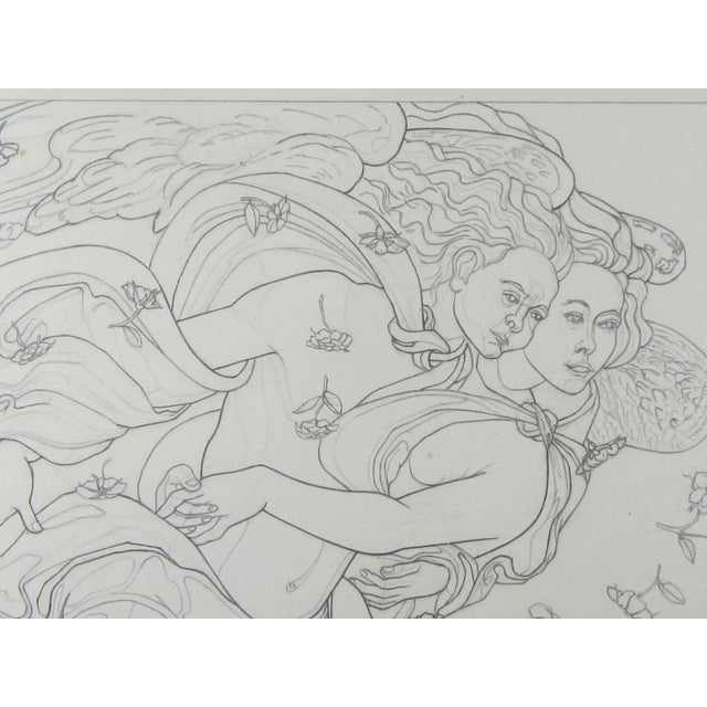 1970s Pencil Drawing of Two Flying Lovers For Sale - Image 4 of 8