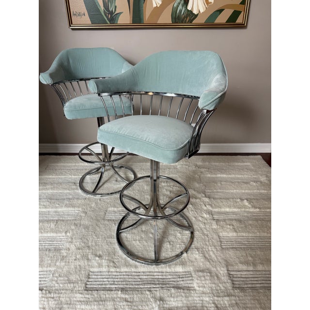 Vintage 1970s Mid Century MCM Tulip Style Chrome Swivel Bar Stools For Sale - Image 12 of 12