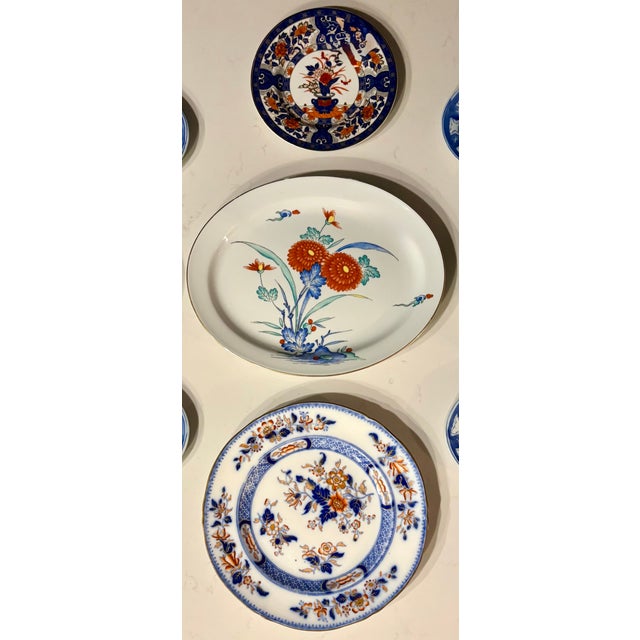Imari Cobalt Blue and Iron-Red Japanese Floral Themed Decorative Plate Curation-Set of 9 For Sale - Image 4 of 18