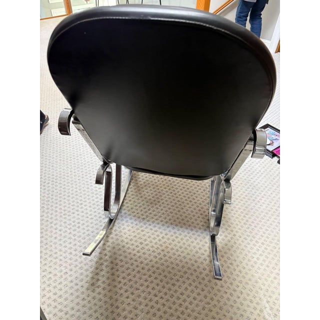 1970s Hollywood Regency Chrome & Black Leather Scroll Rocking Chair, Manner of Maison Jansen For Sale In Chicago - Image 6 of 7