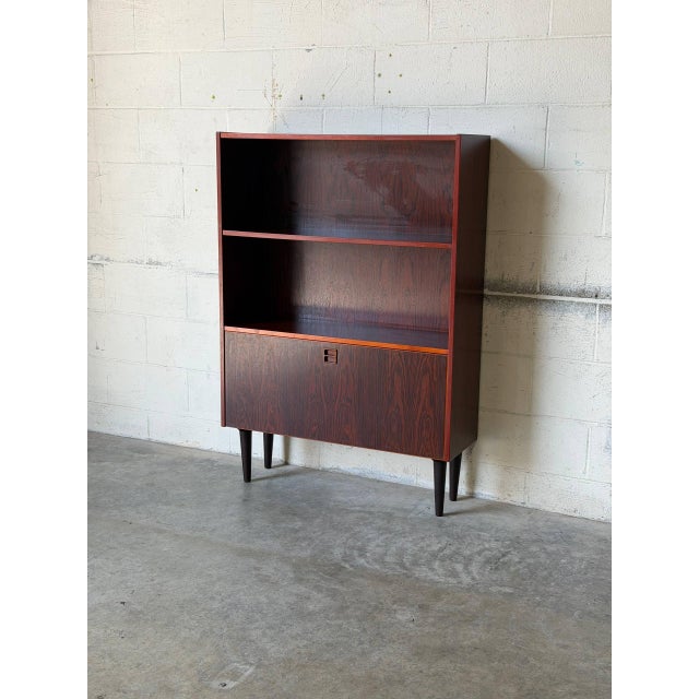 Brown Rosewood Open Shelf Cabinet With Lower Doors Danish Mid-Century Modern 1960s For Sale - Image 8 of 9