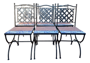 Mediterranean Style Wrought Iron and Cement Mosaic Garden Chairs, 1980s, Set of 6