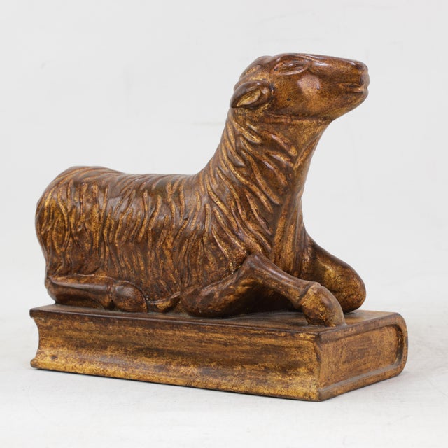 Vintage Hand-Carved Wood Recumbent Lamb on Book Decorative Sculpture For Sale - Image 13 of 13