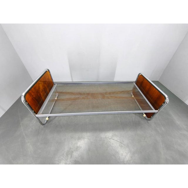 Wood Bauhaus Tubular Steel Bed with Walnut Panels, Czechoslovakia, 1930s For Sale - Image 7 of 17