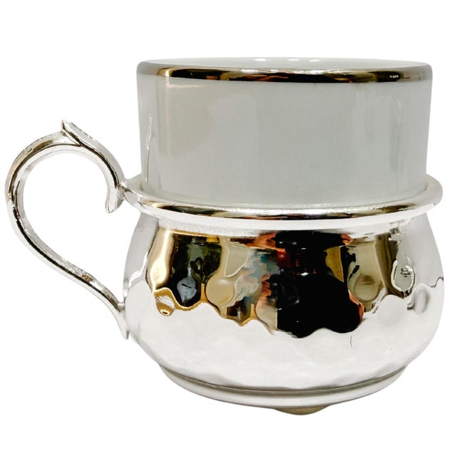 An exquisite set of four vintage Italian espresso/demitasse cups. Made in Italy by Fantin Argenti, each piece features a...