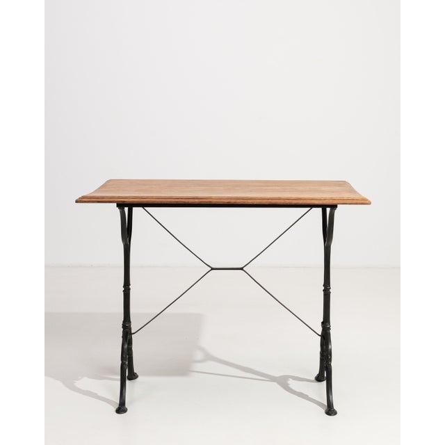 French Cast Iron Bistro Table with Oak Top, Antique, France, 20th Century For Sale - Image 3 of 13