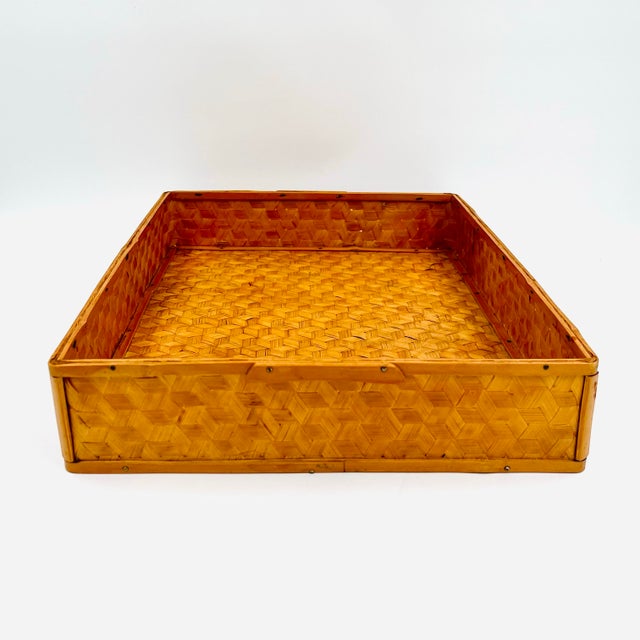 Vintage Chinese Bamboo Serving Tray Woven Split Rattan For Sale In New York - Image 6 of 10