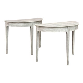Pair of 19th Century French Directoire Whitewashed Oak Demi Lune Consoles For Sale
