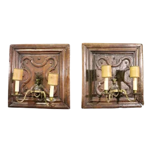 Pair of French 19th Century Era Normandy Walnut Panel Sconces
