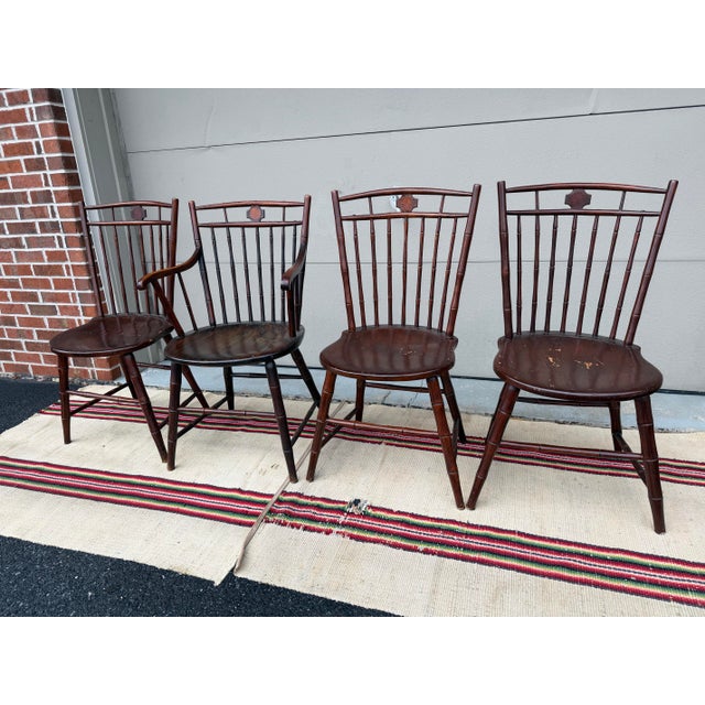 A Very Rare Set of 4 Inlaid Birdcage and Butterfly Windsor Chairs, Philadelphia, Circa 1810's Found in Bucks County, PA....