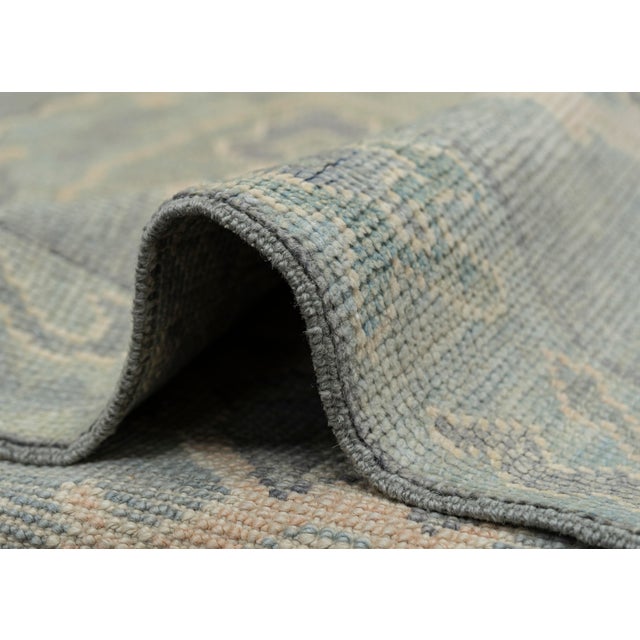 Turkish Oushak Rug Soft Blue & Green Geometric Handwoven Wool Rug 2'8" X 9'1" For Sale - Image 4 of 11