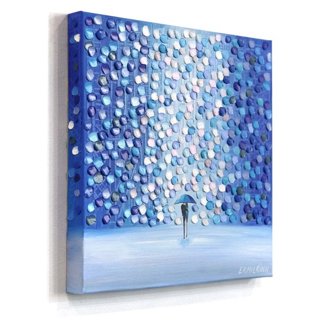 Contemporary Two in the Blue Rain - Original Figurative Textured Impasto Painting on Canvas by Ekaterina Ermilkina For Sale - Image 3 of 7