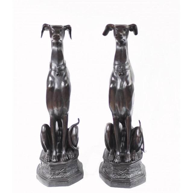 Art Deco Bronze Greyhound Dogs Grey Hounds Statue, Set of 2 For Sale - Image 4 of 14