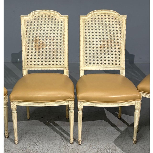 Louis XVI Style, Six Dining Chairs, Painted Wood, Cane, Leather, 20th C. For Sale In New York - Image 6 of 13
